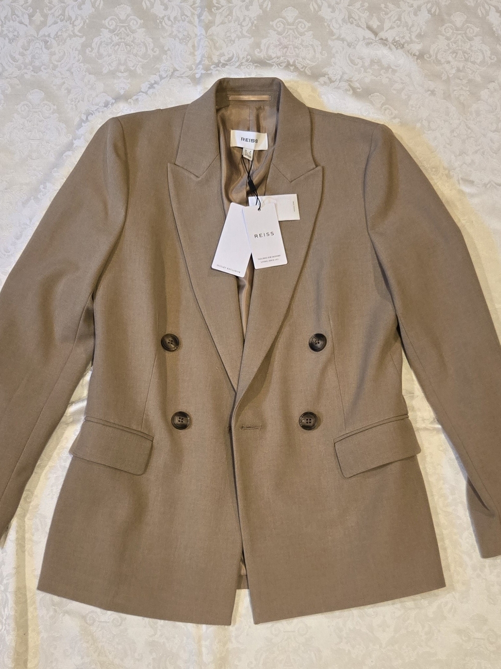 Reiss Double-Breasted Taupe Blazer